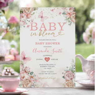 Baby in Bloom Pink Floral Girl Baby Shower  Invitation