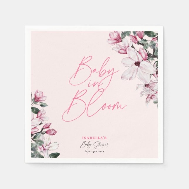 Baby In Bloom Pink Floral Girl Baby Shower Napkin (Front)