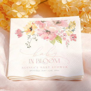 Baby in Bloom Pink Floral Girl Baby Shower Napkin