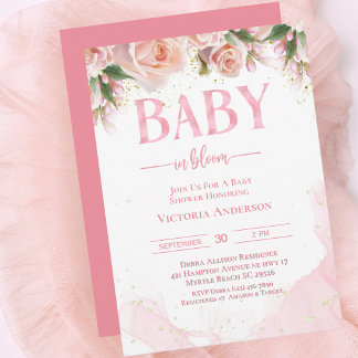 Baby In Bloom Pink Floral Girls Baby Shower Invitation