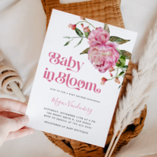 Baby In Bloom Pink Floral Invitation