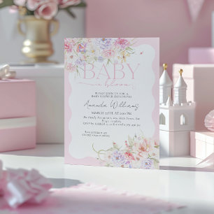 Baby in Bloom Pink Floral Modern Baby Girl Shower Invitation