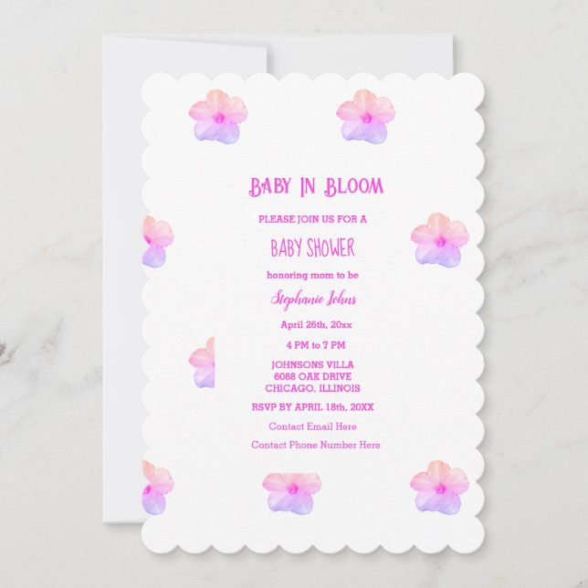 Baby In Bloom Pink Floral Petunia Baby Shower Girl Invitation (Front)