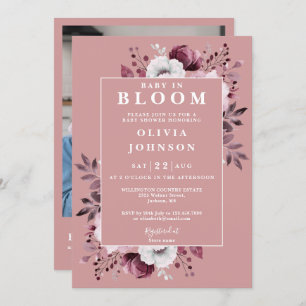 Baby In Bloom Pink Floral Photo QR Baby Shower Invitation