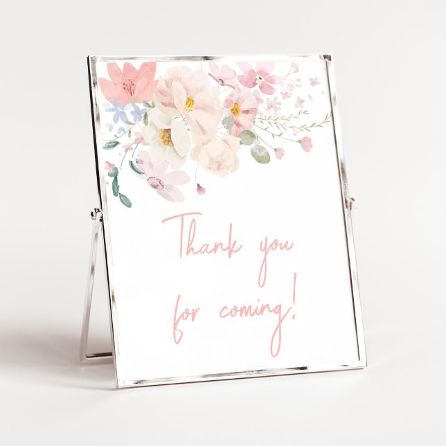 Baby in Bloom Pink Floral Thank you for Coming Poster (Blush Pink Floral Baby in Bloom Baby Shower Thank you for Coming Sign)