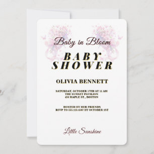 Baby in Bloom Pink Floral Top Border Baby Shower Invitation