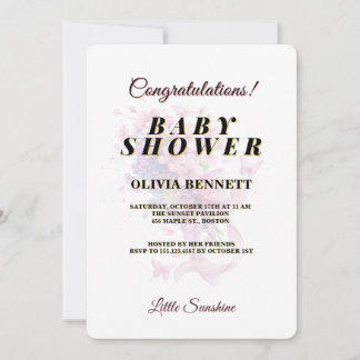 Baby in Bloom Pink Floral Watercolor Baby Shower Invitation