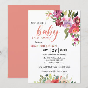 Baby In Bloom Pink floral watercolor Shower Invitation