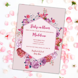 Baby In Bloom Pink Floral Wreath Baby Shower Invitation