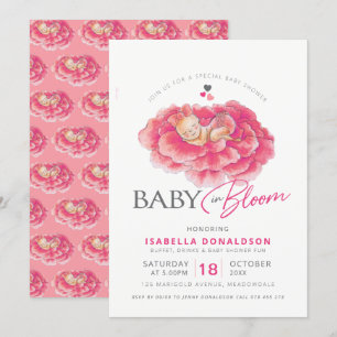 Baby in bloom pink flower baby shower invitations
