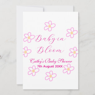 Baby in bloom pink flower baby shower simple elega invitation