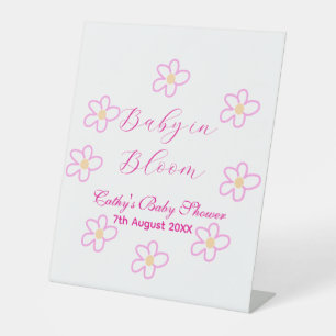 Baby in bloom pink flower baby shower simple elega pedestal sign