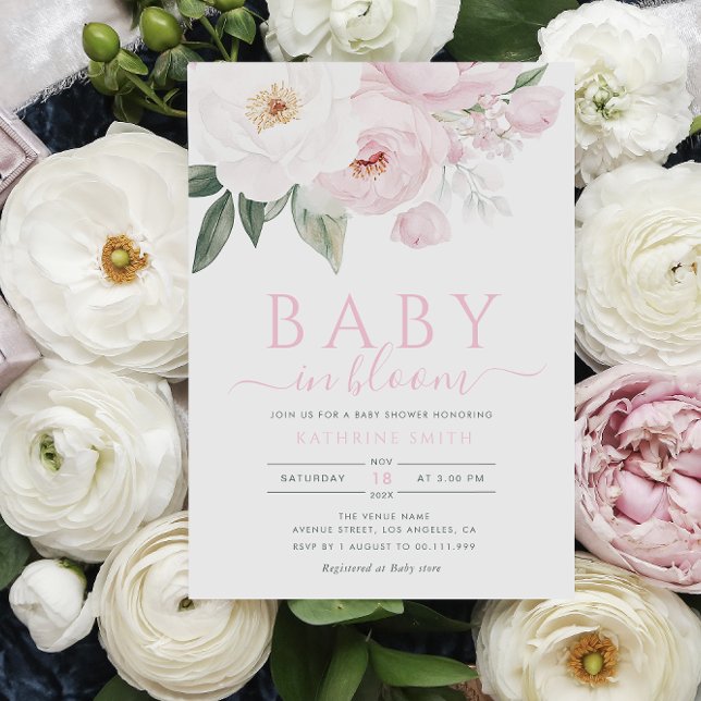 baby in bloom pink flowers baby shower invitation (Creator Uploaded)