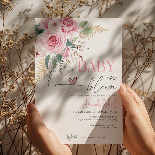 Baby In Bloom Pink Flowers Baby Shower Invitation (Creator Uploaded)