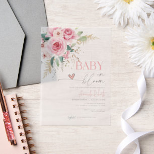 Baby In Bloom Pink Flowers Baby Shower Vellum Invitations