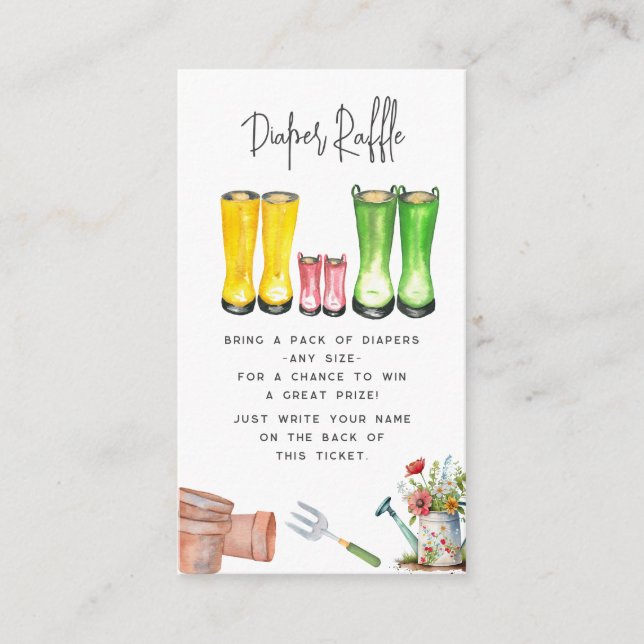 Baby In Bloom Pink Gardening Boots Diaper Raffle Enclosure Card (Front)