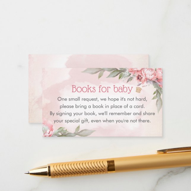 Baby In Bloom Pink Girl Baby Shower Books for baby Enclosure Card (Front/Back In Situ)