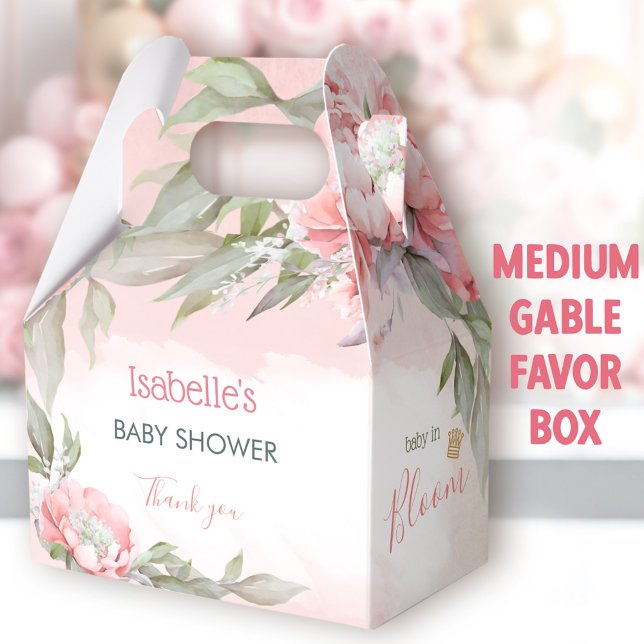 Baby In Bloom Pink Girl Baby Shower Medium Gable Favour Box (Baby In Bloom Pink Medium Favor Boxes - You can choose from 3 sizes of these gable favor Boxes)