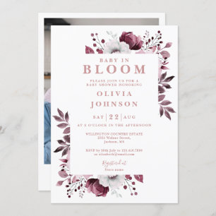 Baby In Bloom Pink Girl Floral Photo Baby Shower Invitation