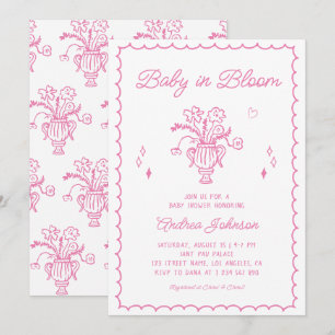 Baby in Bloom Pink Hand Drawn Girl Baby Shower Invitation