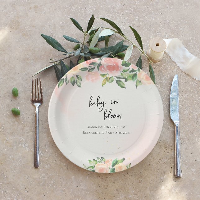 Baby in Bloom | Pink & Peach Floral Baby Shower Paper Plate (Creator Uploaded)