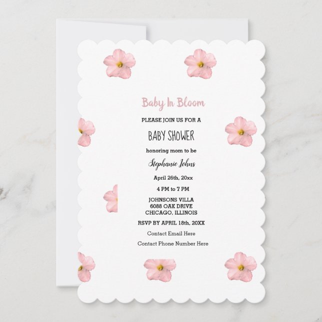 Baby In Bloom Pink Petunia Floral Baby Shower Girl Invitation (Front)