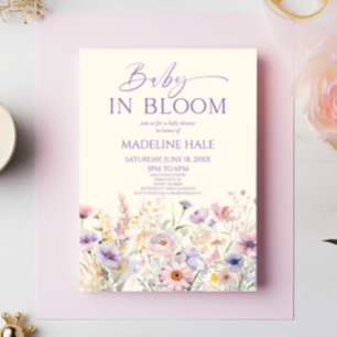 Baby In Bloom Pink Purple Wildflower Baby Shower Invitation