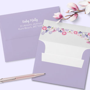 Baby in Bloom Pink Purple Wildflower New Baby Girl Envelope