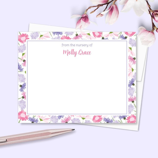 Baby in Bloom Pink Purple Wildflower New Baby Girl Thank You Card (Creator Uploaded)