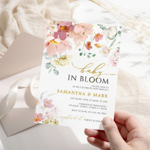 Baby in Bloom Pink & Red Wildflowers Shower Invitation