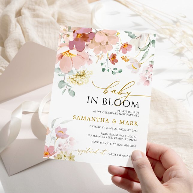 Baby in Bloom Pink & Red Wildflowers Shower Invitation (Creator Uploaded)