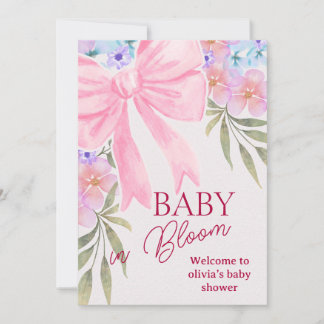 Baby in Bloom Pink Ribbon Floral Baby Shower Invit Invitation