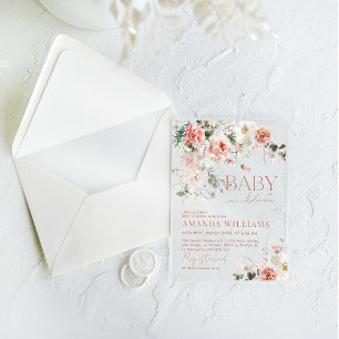 Baby in Bloom Pink Roses Floral Girl Baby Shower  Acrylic Invitations