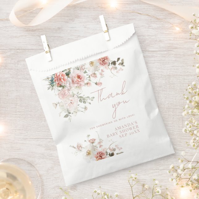 Baby in Bloom Pink Roses Floral Girl Baby Shower  Favour Bags (Clipped)