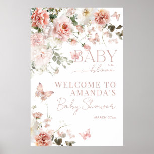 Baby in Bloom Pink Roses Floral Girl Baby Shower Poster