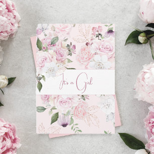 Baby In Bloom Pink Roses Girl Floral Baby Shower  Invitation