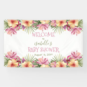 Baby in Bloom Pink Tropical Floral Baby Shower  Banner