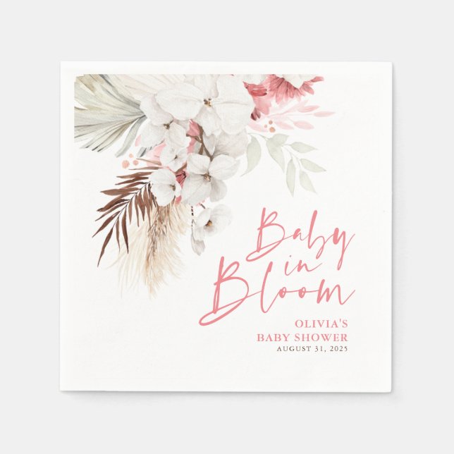 Baby in Bloom Pink White Floral Baby Shower Napkin (Front)