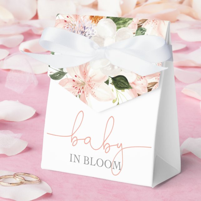 Baby in Bloom pink white floral lilies Favour Box (Wedding)
