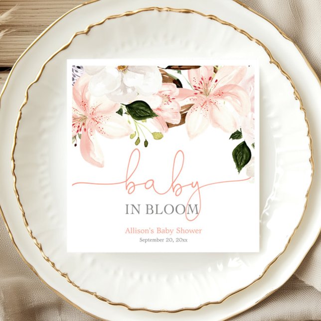Baby in Bloom pink white floral lilies Napkin (Creator Uploaded)
