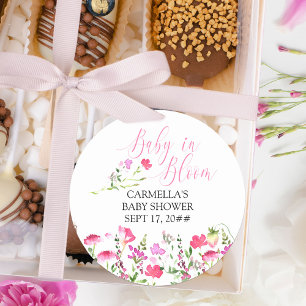 Baby in Bloom Pink Wildflower Baby Shower Classic Round Sticker