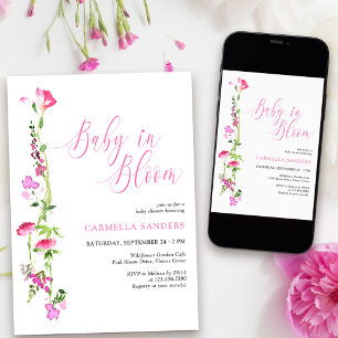 Baby in Bloom Pink Wildflower Baby Shower Invitation