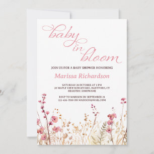 Baby in Bloom Pink Wildflower Girl Baby Shower Invitation