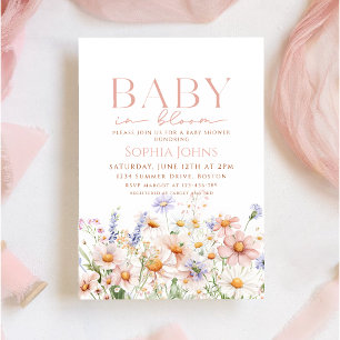 Baby In Bloom pink wildflower Girl Baby Shower Invitation