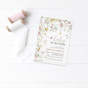 Baby in Bloom Pink & Yellow Wildflowers Shower Invitation