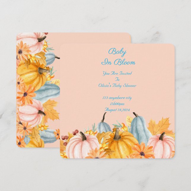 baby in bloom pumpkins baby shower invitation (Front/Back)