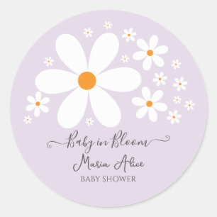 Baby in Bloom Purple Daisy Baby Shower  Classic Round Sticker