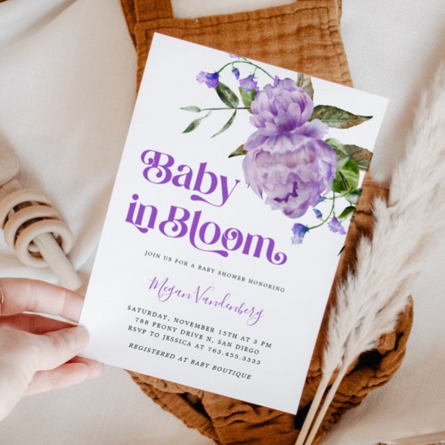 Baby In Bloom Purple Floral Invitation (Creator Uploaded)