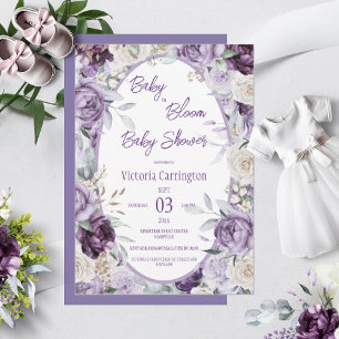 Baby in Bloom Purple Floral Modern Baby Shower Invitation
