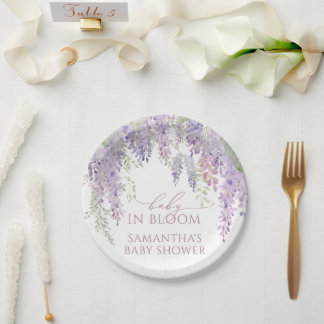 Baby in Bloom Purple Wisteria Baby Shower Paper Plate